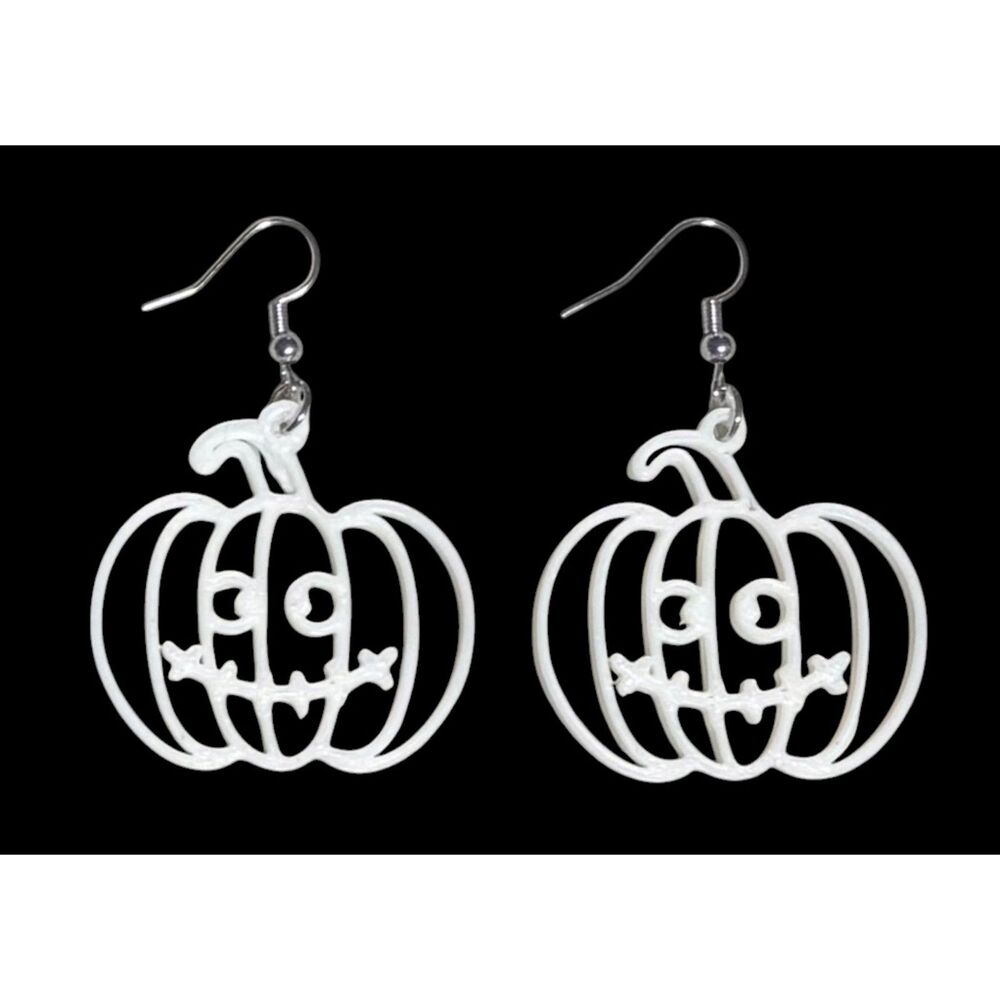 3D Printed Earrings - 2.25" x 1.5" Pumpkin 3 - WHITE - X006-01